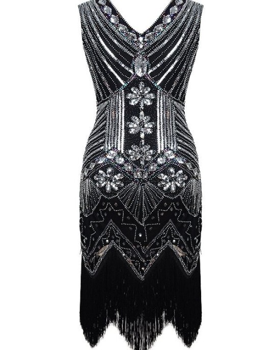 Evening H-Line Beads Sequined Tasseled Midi Dresses