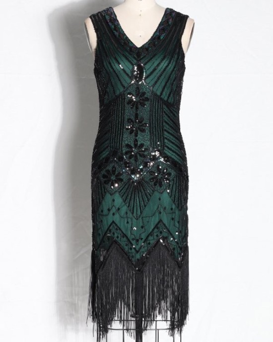 Evening H-Line Beads Sequined Tasseled Midi Dresses