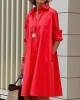 Simple Long Sleeves Solid Color Lapel Midi Dress