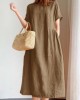 Casual Loose Solid Color Round-Neck Midi Dresses