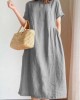 Casual Loose Solid Color Round-Neck Midi Dresses