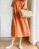 Casual Loose Solid Color Round-Neck Midi Dresses