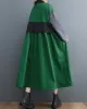 Vintage Loose Long Sleeves Contrast Color Polo Midi Dresses