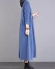 Vintage Corduroy Long Sleeves A-Line Embroidered Solid Round-Neck Midi Dresses