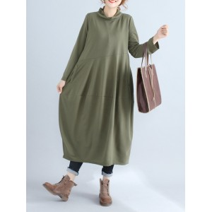 Casual Loose Plus Size Solid Color Hooded Midi Dresses