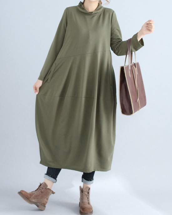 Casual Loose Plus Size Solid Color Hooded Midi Dresses