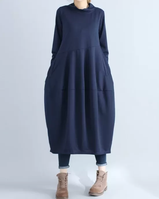 Casual Loose Plus Size Solid Color Hooded Midi Dresses