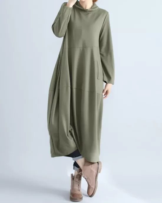 Casual Loose Plus Size Solid Color Hooded Midi Dresses