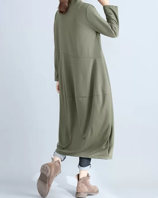 Casual Loose Plus Size Solid Color Hooded Midi Dresses