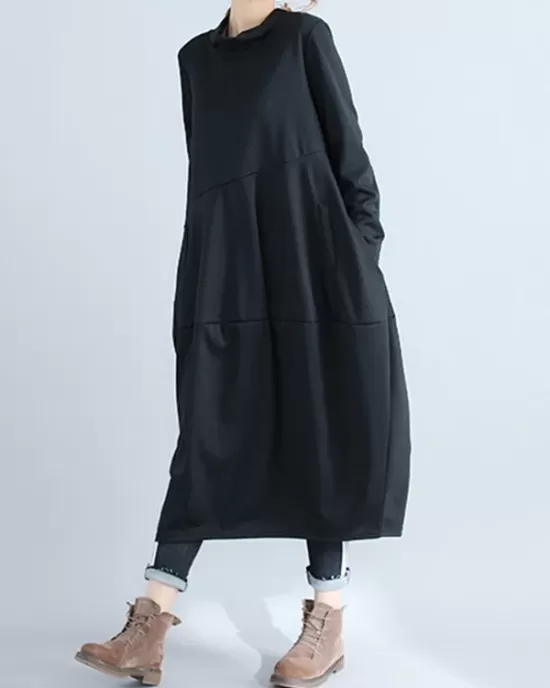 Casual Loose Plus Size Solid Color Hooded Midi Dresses