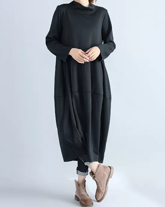 Casual Loose Plus Size Solid Color Hooded Midi Dresses