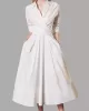 Stylish A-Line Long Sleeves Pleated Solid Color Lapel Midi Dresses