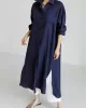 Simple Long Sleeves Split-Side Solid Color Lapel Midi Dresses Shirt Dress