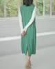 Casual A-Line Sleeveless Solid Color V-Neck Midi Dresses