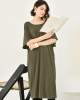 Casual Batwing Half Sleeves Solid Color Round-Neck Midi Dresses