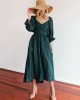 Original A-Line Loose Hollow Solid Color V-Neck Midi Dresses