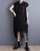 Gauze Pockets Split-Joint Tasseled Short Sleeves Lapel Midi Dresses