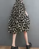 Heart Print Batwing Sleeves Irregular clipping Lapel Midi Dresses