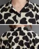 Heart Print Batwing Sleeves Irregular clipping Lapel Midi Dresses