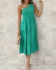 Pleated Solid Color Loose One-shoulder Midi Dresses