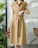 Bandage Solid Color Plus Size Short Sleeves Lapel Midi Dresses