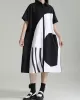 Asymmetric Contrast Color Split-Joint Loose Short Sleeves Lapel Shirt Dress Midi Dresses