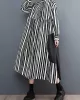 Buttoned Split-Joint Striped Long Sleeves Loose Mock Neck Midi Dresses