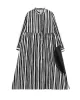 Buttoned Split-Joint Striped Long Sleeves Loose Mock Neck Midi Dresses