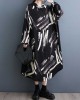 Buttoned Hooded Printed Long Sleeves Loose Outerwear Midi Dresses