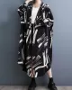 Buttoned Hooded Printed Long Sleeves Loose Outerwear Midi Dresses