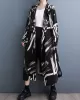 Buttoned Hooded Printed Long Sleeves Loose Outerwear Midi Dresses