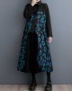 Buttoned Pleated Printed Split-Joint Long Sleeves Loose Lapel Midi Dresses