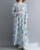 Flower Print Split-Joint Long Sleeves Loose Round-Neck Midi Dresses