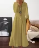 Long Sleeves Loose Pleated Lapel Midi Dresses Shirt Dress