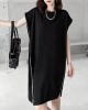 Loose Short Sleeves Asymmetric Zipper Round-Neck Dresses Midi Dresses