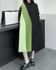 Long Sleeves Loose Asymmetric Buttoned Contrast Color Split-Joint Lapel Midi Dresses Shirt Dress