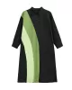 Long Sleeves Loose Asymmetric Buttoned Contrast Color Split-Joint Lapel Midi Dresses Shirt Dress