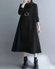 Asymmetric Solid Color Zipper A-Line Long Sleeves High Neck Midi Dresses