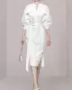 See-Through Split-Joint Split-Side Tied Waist Long Sleeves Loose V-Neck Shirt Dress Midi Dresses