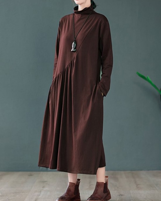 Original Solid High-Neck Knitting Dress