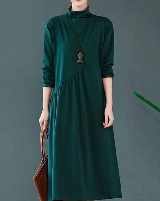 Original Solid High-Neck Knitting Dress