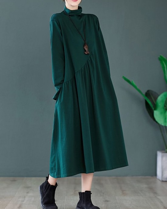 Original Solid High-Neck Knitting Dress