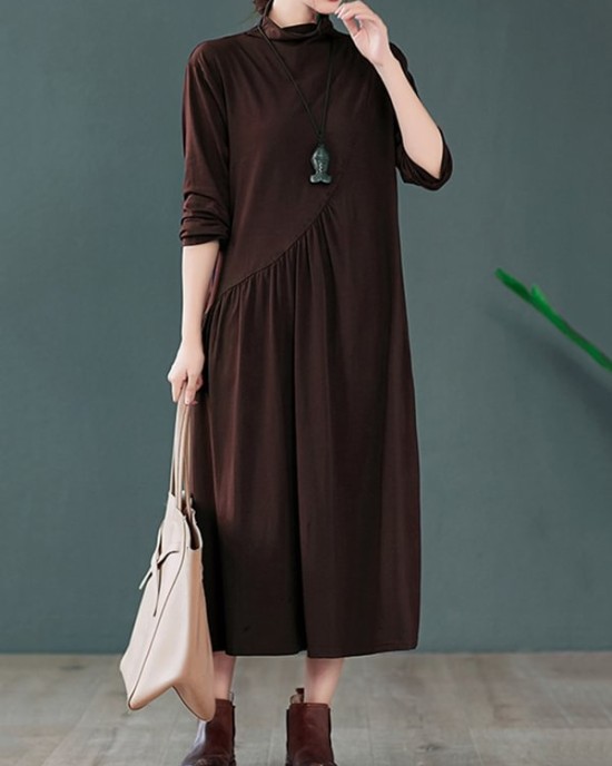 Original Solid High-Neck Knitting Dress