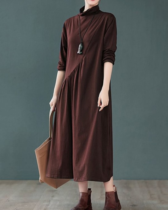 Original Solid High-Neck Knitting Dress