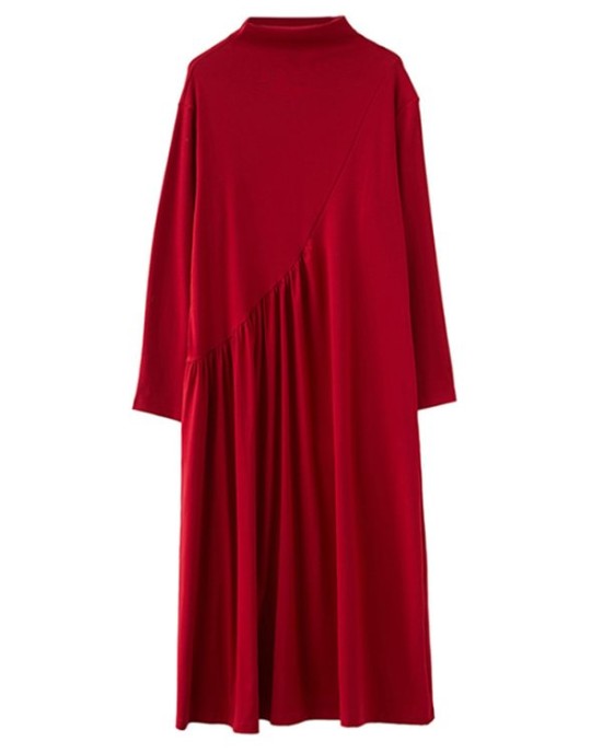 Original Solid High-Neck Knitting Dress