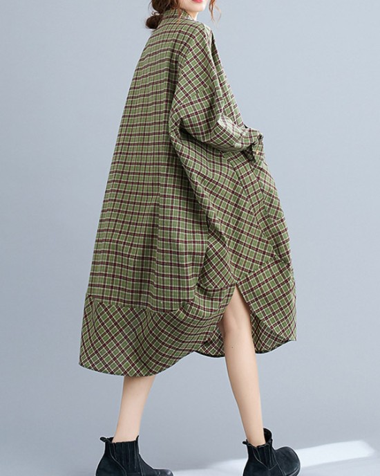 Vintage Plaid Irregularity Shirt Dresses