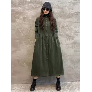 Original Solid Corduroy Lapel Dress