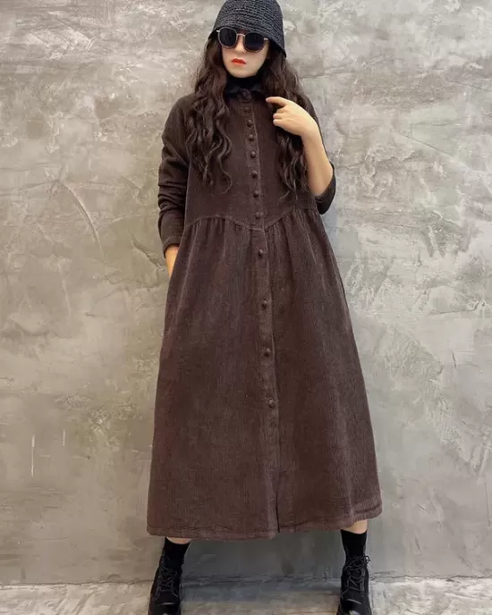 Original Solid Corduroy Lapel Dress