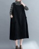 Corduroy Sleeveless Split-Joint Round-Neck Midi Dress