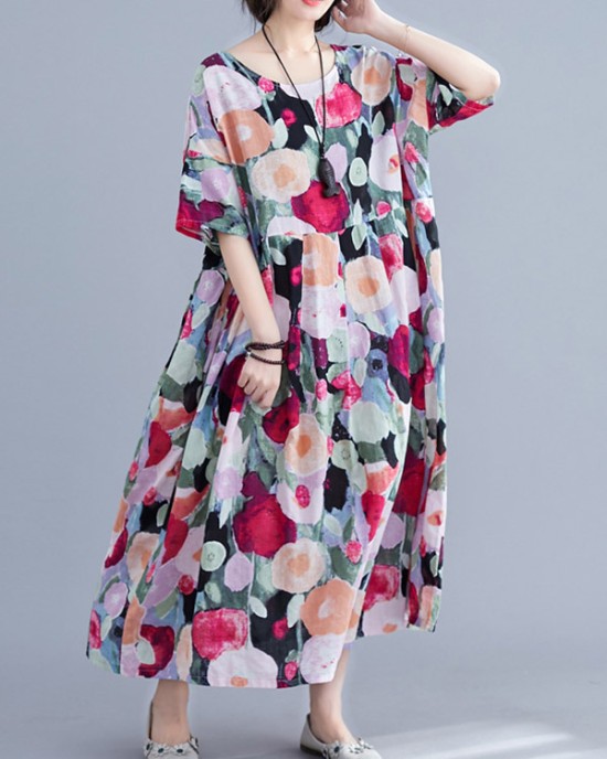 Original Floral Round-Neck Dresses